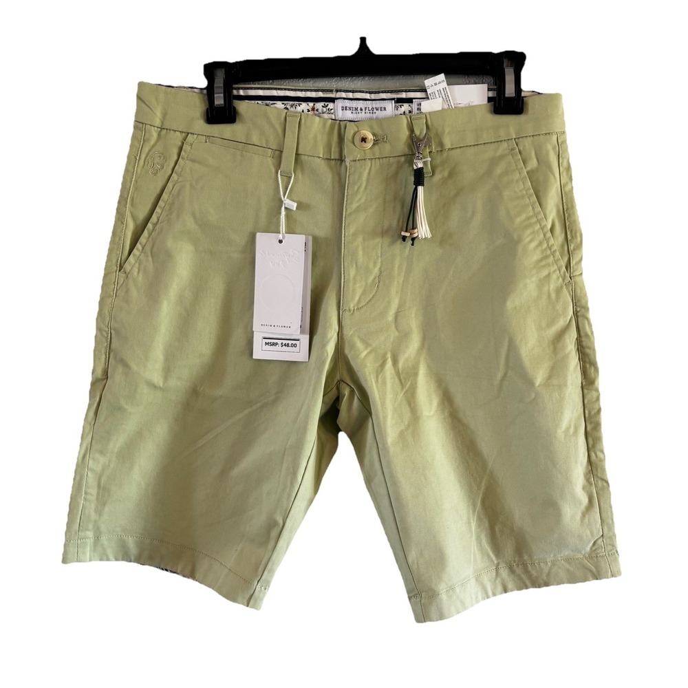 Denim & Flower Ricky Singh Mens 29 Power Stretch Chino Shorts Green Preppy NWT